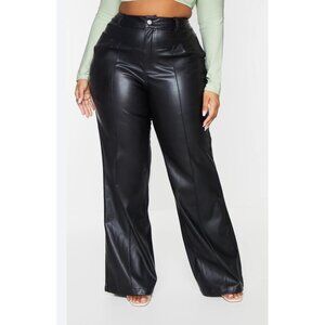NWT WOMENS PLUS SIZE 18 FAUX LEATHER SEAM DETAIL WIDE LEG BLAK PANTS HIGH WAIST